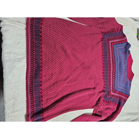 Eddie Bauer Men's Fairisle‎ Sweater 1/4 zip, size XXL Maroon & Blue Grandpa Ski - Picture 5 of 8